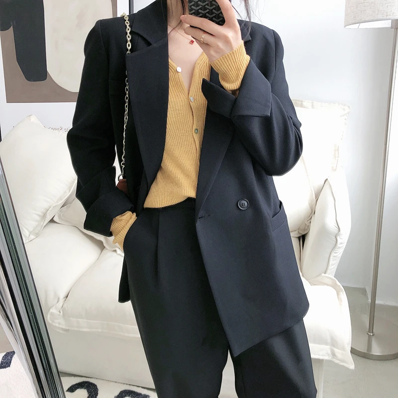 Autumn Solid Color Elegant Blue Blazer Women Jacket Women's Korean Style Loose V-neck Long Sleeve Black jackets for spring 2021
Autumn Solid Color Elegant Blue Blazer Women Jacket Women's Korean Style Loose V-neck Long Sleeve Black jackets for spring 2021