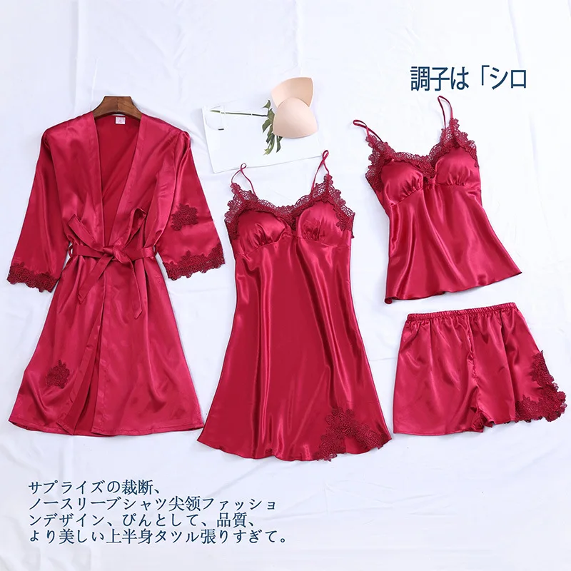 FZSLCYIYI 4 Pieces/set Womens Pajamas Satin Lace Top Sexy Pajamas Women Summer Pyjama Mujer Pyjamas for Women Sleepwear Female
FZSLCYIYI 4 Pieces/set Womens Pajamas Satin Lace Top Sexy Pajamas Women Summer Pyjama Mujer Pyjamas for Women Sleepwear Female