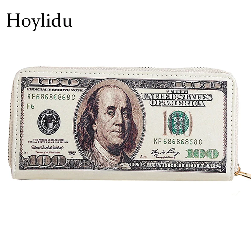 

PU Leather Women's Wallet Fashion Long Style Creative Paper Money Pattern Unisex Zipper Purse Pound Dollar Euro Clutch Wallets