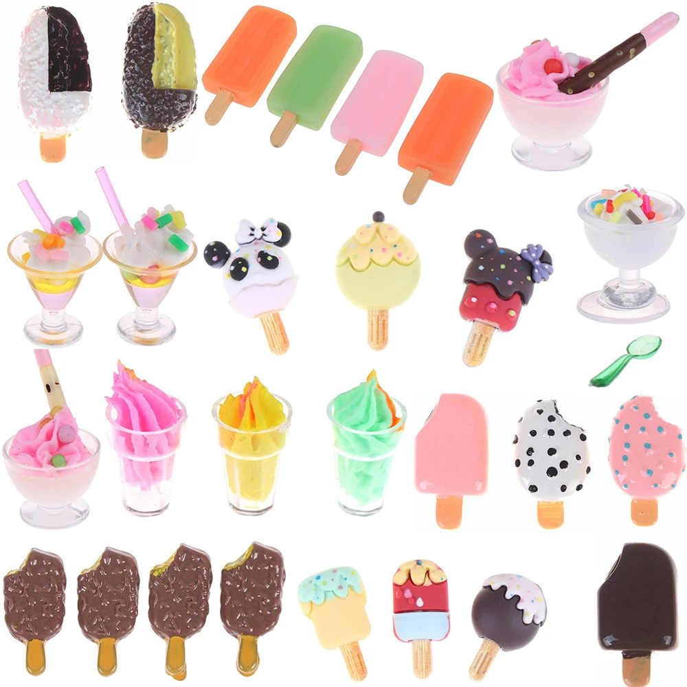 

1-5 шт. миниатюрные игрушки для кукольного мини-домика, мягкие мини-чашки для мороженого, ложка-брусок, имитация мороженого, еда для кукол, акс...