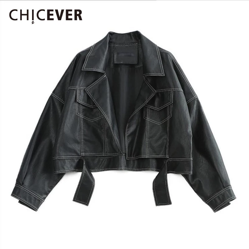 CHICEVER PU Leather Jacket For Women Lapel Long Sleeve Casual Moto Style Short Jackets Female Fashion New Clothing 2021 Autumn 
CHICEVER PU Leather Jacket For Women Lapel Long Sleeve Casual Moto Style Short Jackets Female Fashion New Clothing 2021 Autumn