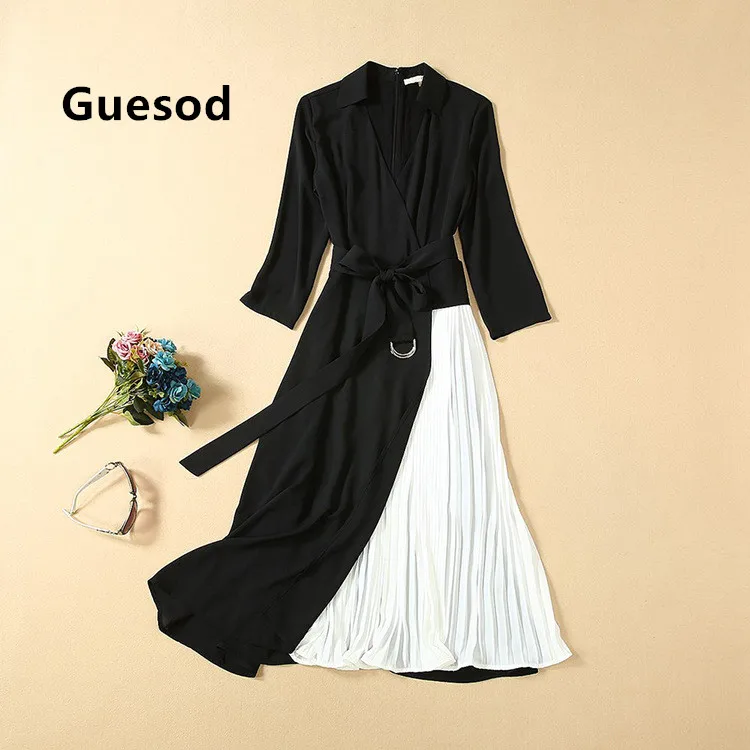 Women Black Dress Patchwork Star Brand Turn-Down Collar Dress Black White Contrast Color Dress Formal Dresses New Arrival
Women Black Dress Patchwork Star Brand Turn-Down Collar Dress Black White Contrast Color Dress Formal Dresses New Arrival