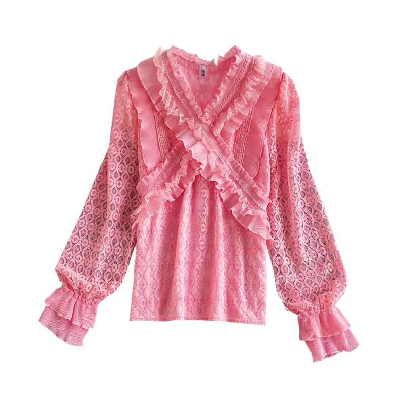 Spring Fashion Temperament Shirt Women V-neck Temperament Lace Stitching Ruffled Flared Sleeves Loose and Thin Top UK662
Spring Fashion Temperament Shirt Women V-neck Temperament Lace Stitching Ruffled Flared Sleeves Loose and Thin Top UK662