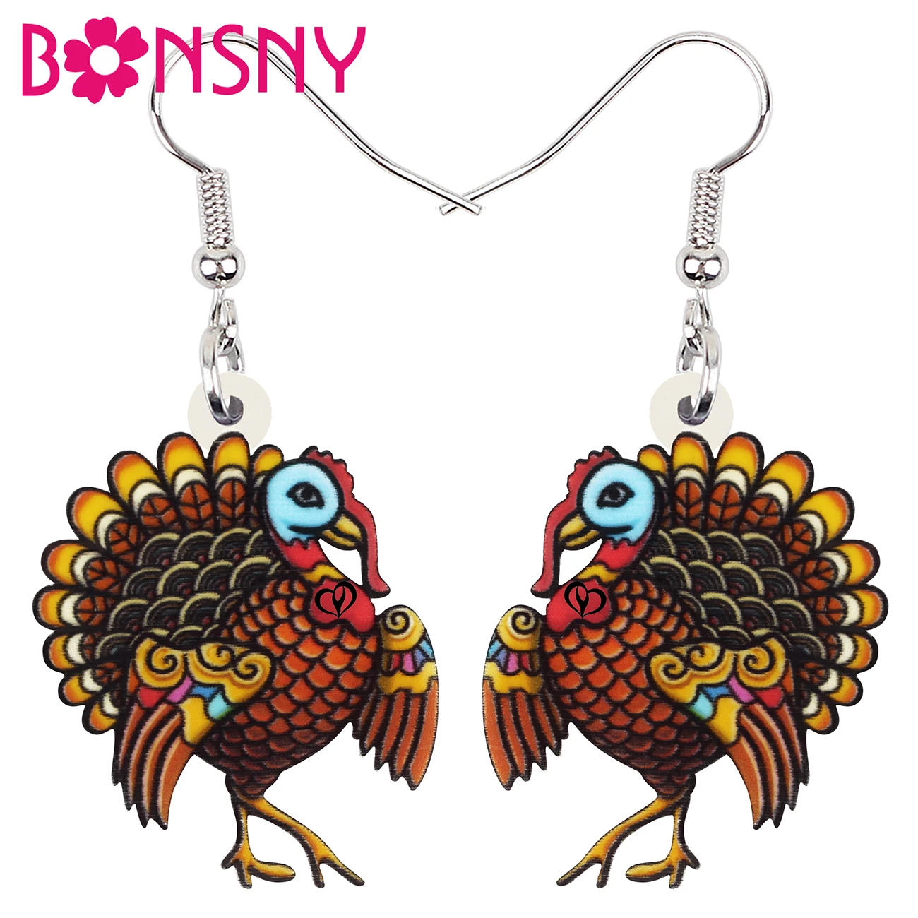 

BONSNY Thanksgiving Acrylic Cute Cartoon Turkey Chicken Earrings Trendy Big Drop Dangle Charm Gift Jewelry For Women Girl Teens