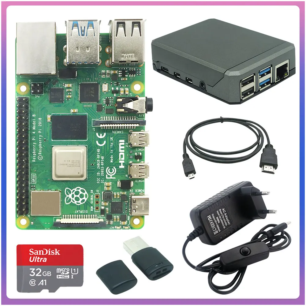 Raspberry Pi 4 Model B 2 ГБ/4 ГБ/8 ГБ ОЗУ + чехол с аргоном NEO адаптер питания SD карта 32 HDMI