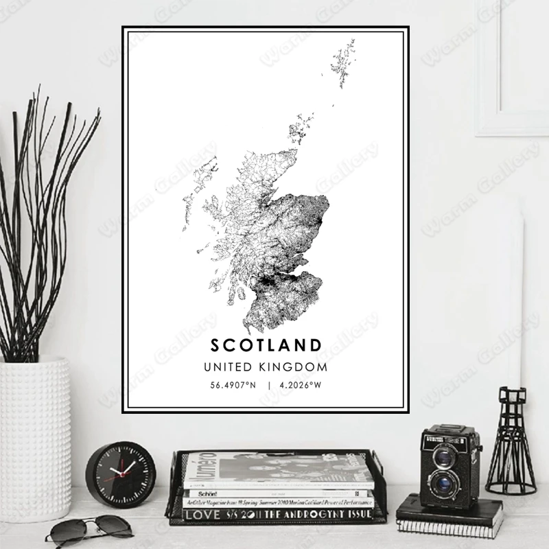 Черно-белая карта города постер с картой Шотландии HD-принт настенная живопись на