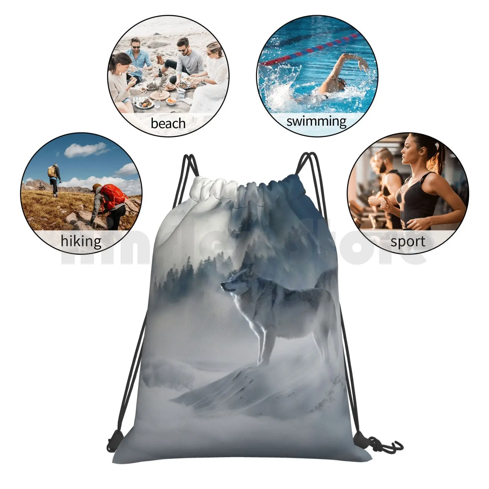 

Wolf Pack Backpack Drawstring Bag Riding Climbing Gym Bag Wolves Wolf Wolf Pack Wallet Forest Cloudy Snowy Wolf Territory