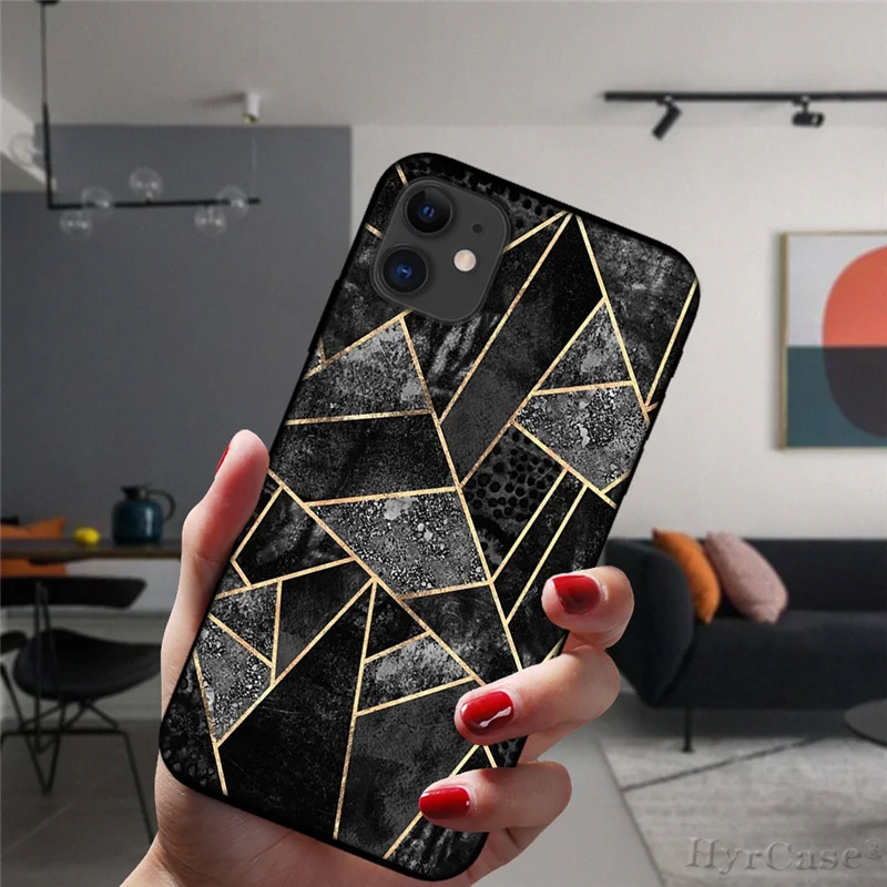 Для iPhone 13 12 11 Pro XS Max 8 7 Plus X XR 6 6S 5S SE 2020 черный мини-чехол для телефона мраморный