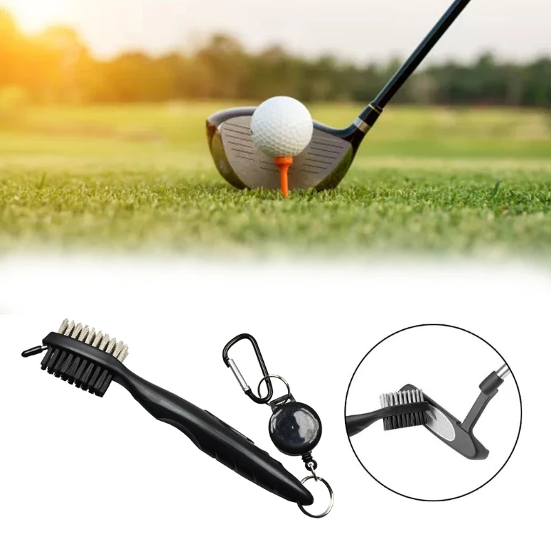 

2021 New 2 Sided Golf Club Brush Club Groove Cleaner 2 Ft Retractable Zip-line Aluminum Carabiner Lightweight Stylish Ergonomic