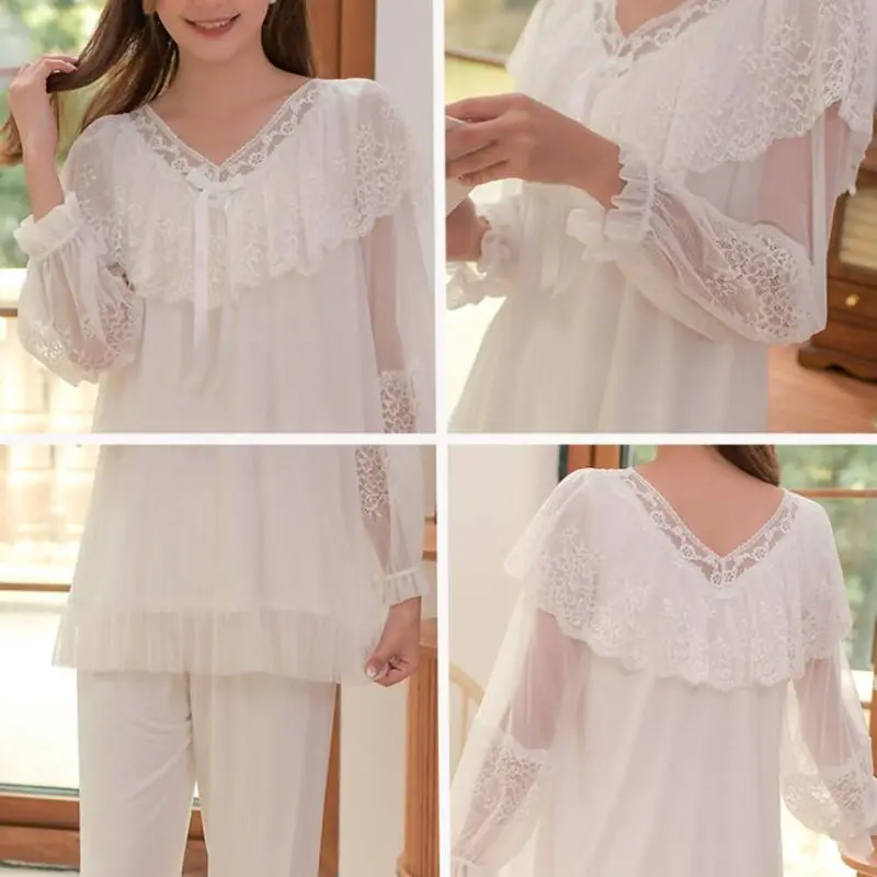 2021 Woman's White Embroidery Two-Pieces Pajamas Sets Sexy Ruffles Decor V-Neck Home Clothes Spring Modal Home Wear For Girls
2021 Woman's White Embroidery Two-Pieces Pajamas Sets Sexy Ruffles Decor V-Neck Home Clothes Spring Modal Home Wear For Girls