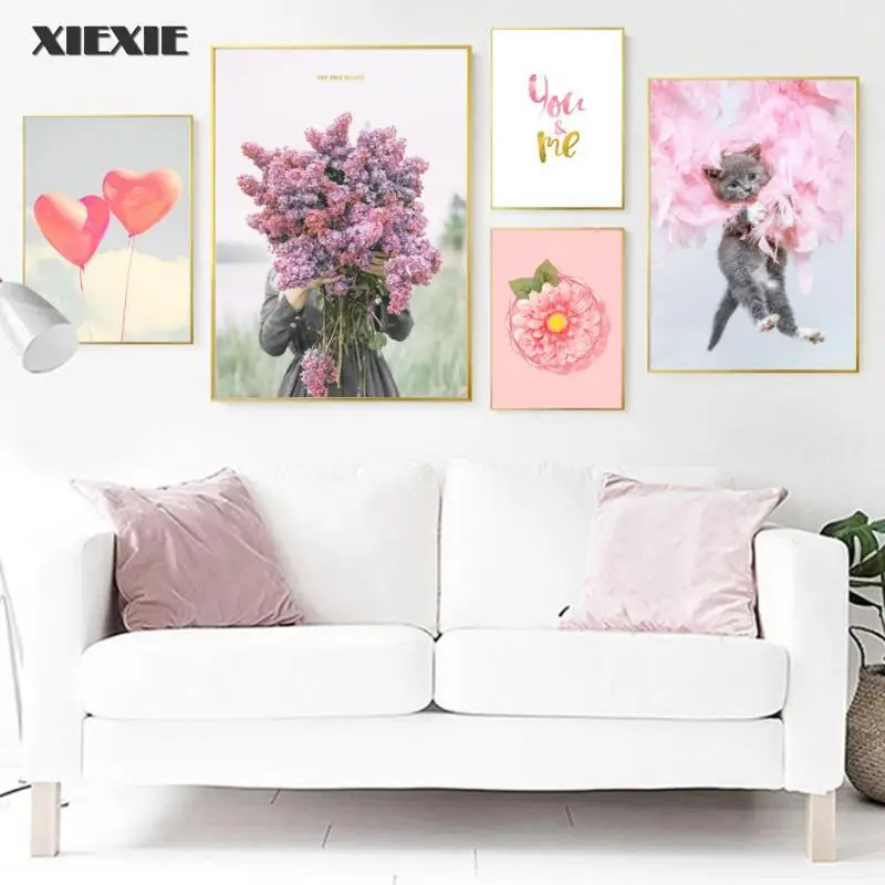 Pink Feather Cat Heart Balloon Flower Girl Canvas Painting Wall Art Posters and Prints Wall Pictures for Living Room Home Decor 
Pink Feather Cat Heart Balloon Flower Girl Canvas Painting Wall Art Posters and Prints Wall Pictures for Living Room Home Decor