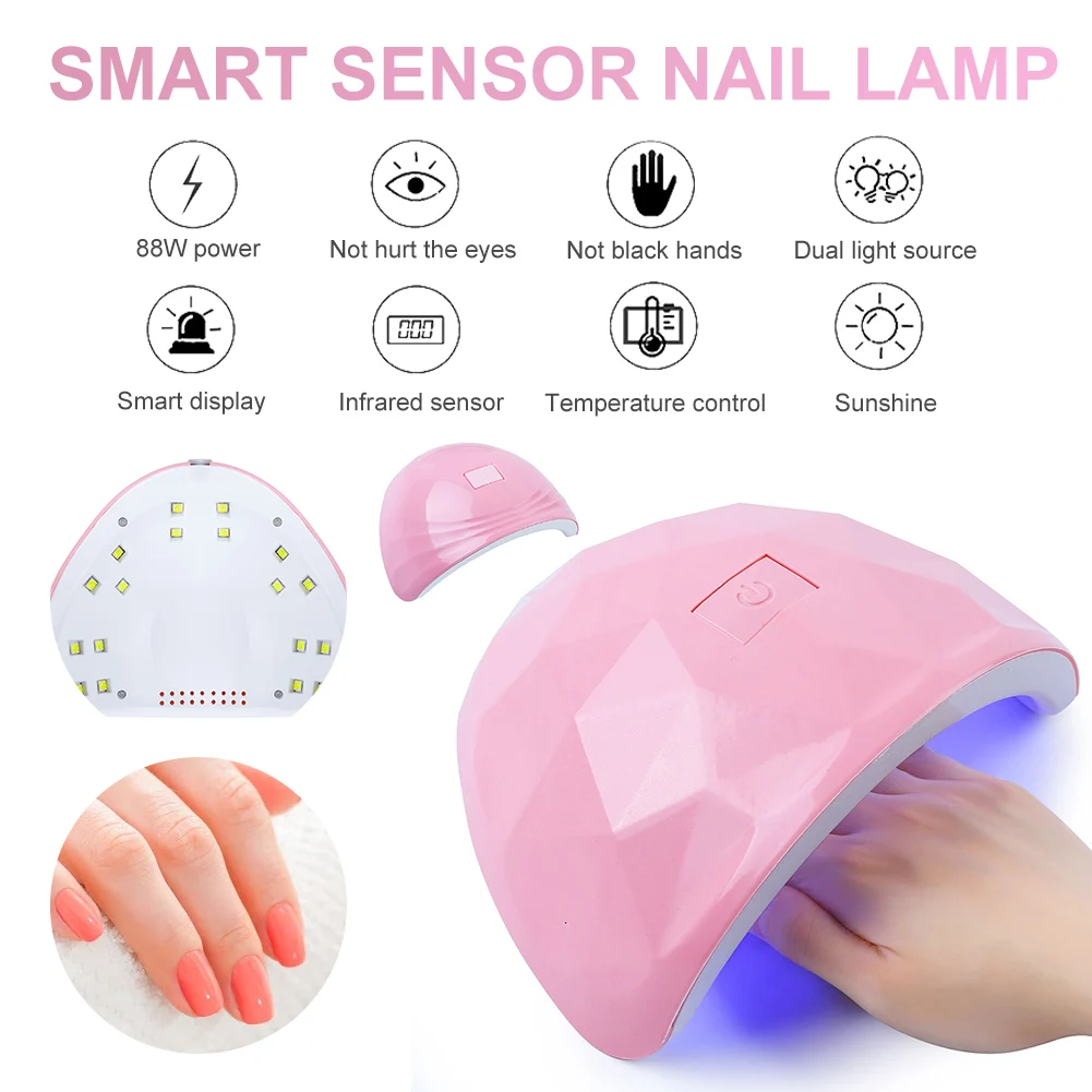 New 2021 88W Nail UV LED Lamp Double Light Source Fast Drying 18 LEDs Nail Dryer for All Gels Manicure Pedicure Tool
New 2021 88W Nail UV LED Lamp Double Light Source Fast Drying 18 LEDs Nail Dryer for All Gels Manicure Pedicure Tool