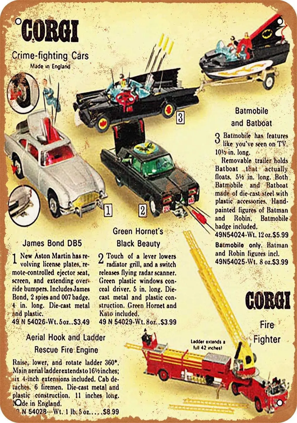 Metal Tin Sign 1968 Corgi Toys Pub Outdoor Bar Retro Poster Home Kitchen Restaurant Wall Decor Signs 12x8inch
Metal Tin Sign 1968 Corgi Toys Pub Outdoor Bar Retro Poster Home Kitchen Restaurant Wall Decor Signs 12x8inch