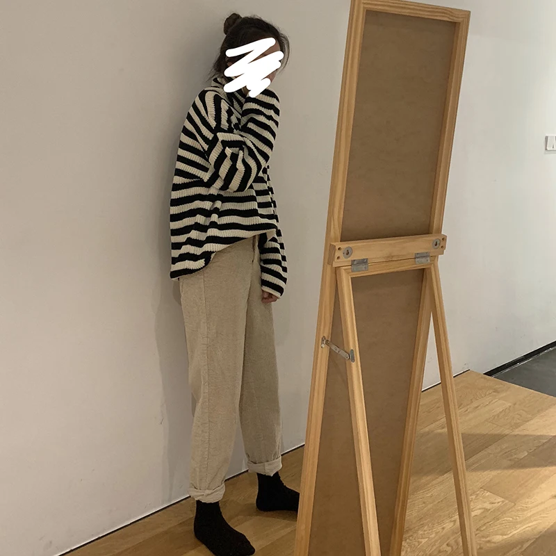 High collar striped knit sweater Harajuku winter vintage women new thickening loose warm sweater
High collar striped knit sweater Harajuku winter vintage women new thickening loose warm sweater