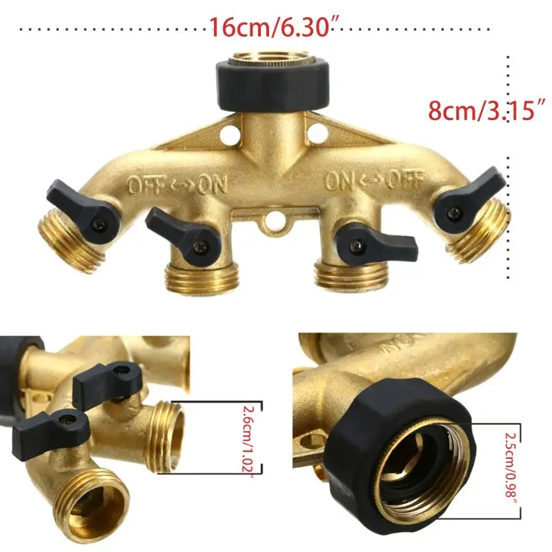 3/4 Inch Brass 4 Way Hose Pipe Splitter Nozzle Tap Connectors Garden Irrigation 
3/4 Inch Brass 4 Way Hose Pipe Splitter Nozzle Tap Connectors Garden Irrigation