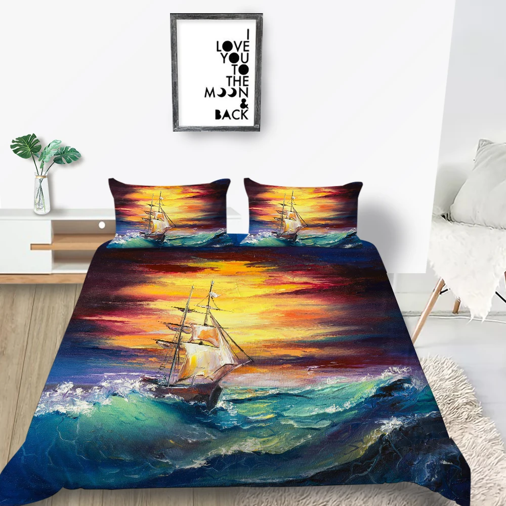 King Size Bedding Set Sailboat Artistic Oli Painting Duvet Cover Queen Twin Full Double Single Blue Sea Bed Set Sunset 
King Size Bedding Set Sailboat Artistic Oli Painting Duvet Cover Queen Twin Full Double Single Blue Sea Bed Set Sunset