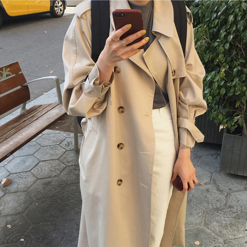 British Double Breasted Oversized Long Trench Coat Women Windbreaker Fashion Female Turn-down Collar Long Overcoats
British Double Breasted Oversized Long Trench Coat Women Windbreaker Fashion Female Turn-down Collar Long Overcoats