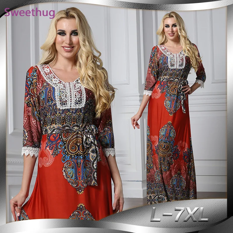 2021 L-7XL Print Bohemia Dress Women Africa Ethnic Clothing Half Sleeve Beach Long Dresses Dubai Arab Abaya Kafan Muslim Robe
2021 L-7XL Print Bohemia Dress Women Africa Ethnic Clothing Half Sleeve Beach Long Dresses Dubai Arab Abaya Kafan Muslim Robe