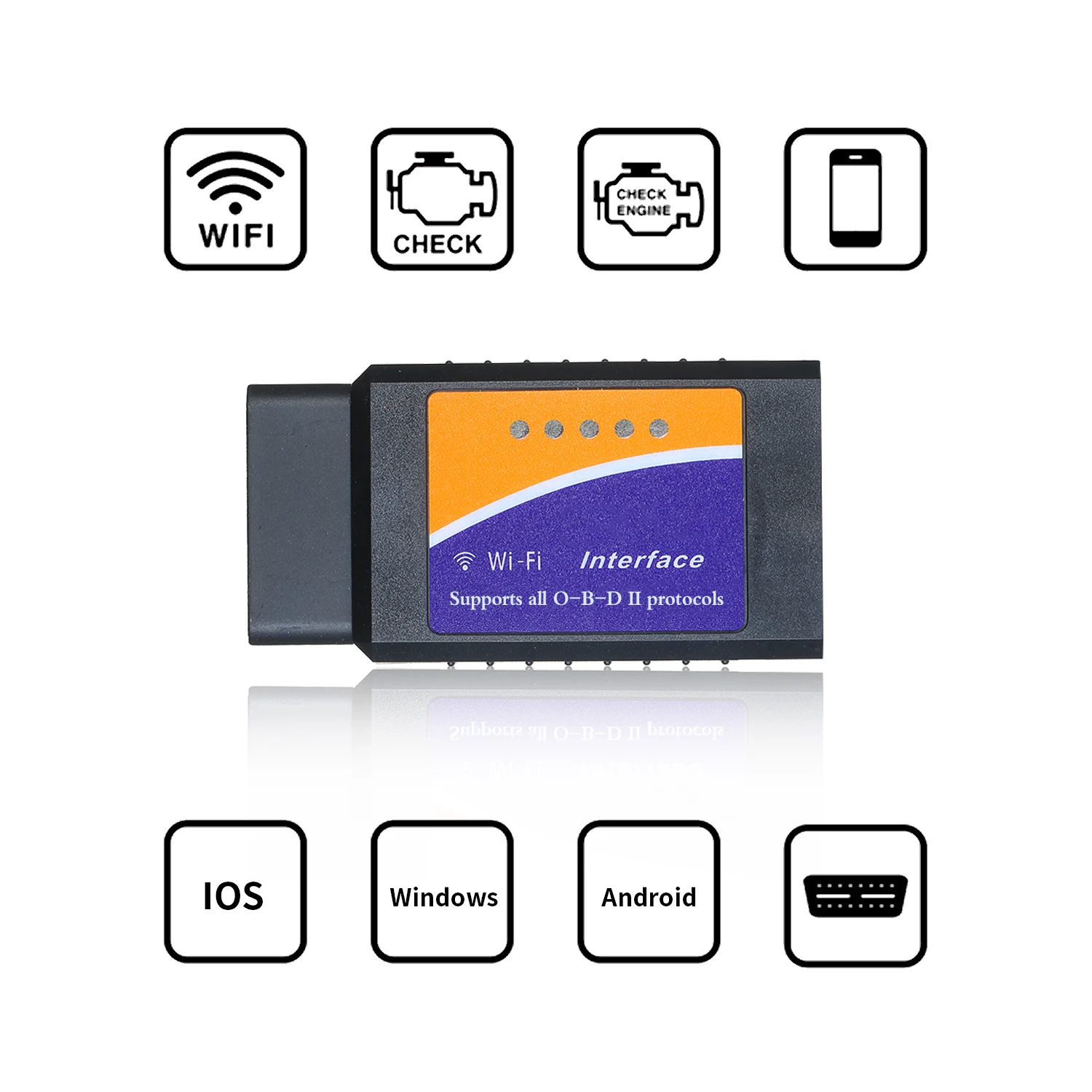 Car WIFI O-B-D2 O-B-D-II Scan Tool MINI Code Reader Scanner Adapter Check Engine Light Diagnostic Compatible with iOS Android
Car WIFI O-B-D2 O-B-D-II Scan Tool MINI Code Reader Scanner Adapter Check Engine Light Diagnostic Compatible with iOS Android