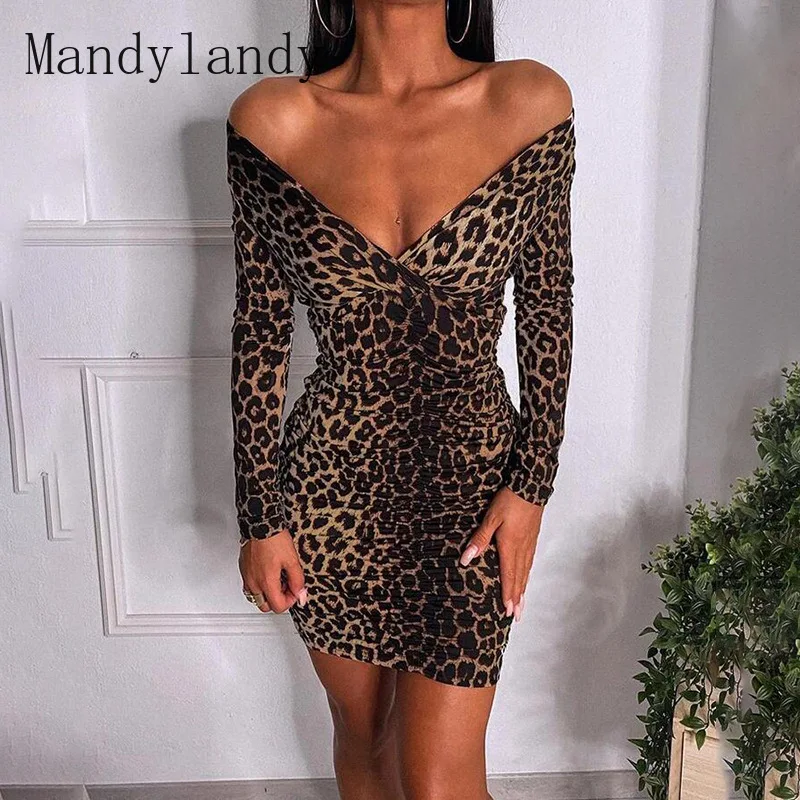 Mandylandy Women's Sexy Long Sleeve Leopard-Print Slim-Fit Dress Spring Autumn Fashion V-neck Off-Shoulder High Waist Mini Dress
Mandylandy Women's Sexy Long Sleeve Leopard-Print Slim-Fit Dress Spring Autumn Fashion V-neck Off-Shoulder High Waist Mini Dress