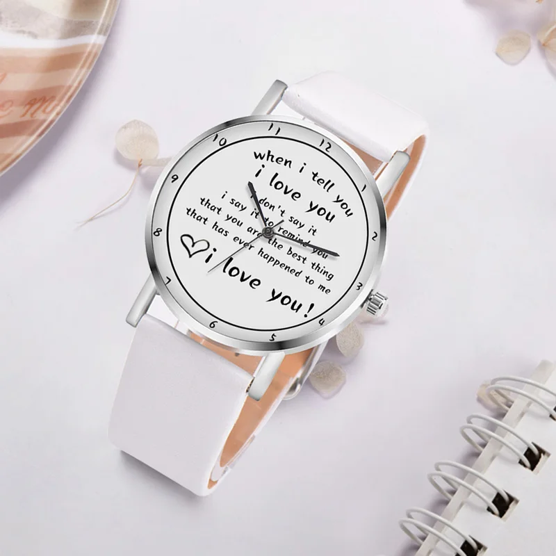 Часы с буквенным принтом, кварцевые часы с ремешком из искусственной кожи, часы I LOVE YOU для женщин и девочек, MAEA99 
Часы с буквенным принтом, кварцевые часы с ремешком из искусственной кожи, часы I LOVE YOU для женщин и девочек, MAEA99