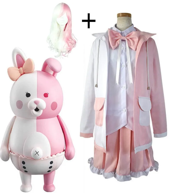 Danganronpa 2 Monomi Anthropomorphic Pink Rabbit Halloween Anime Cosplay Costume Uniform Set Full Wig Mixed Color Curly Hair
Danganronpa 2 Monomi Anthropomorphic Pink Rabbit Halloween Anime Cosplay Costume Uniform Set Full Wig Mixed Color Curly Hair