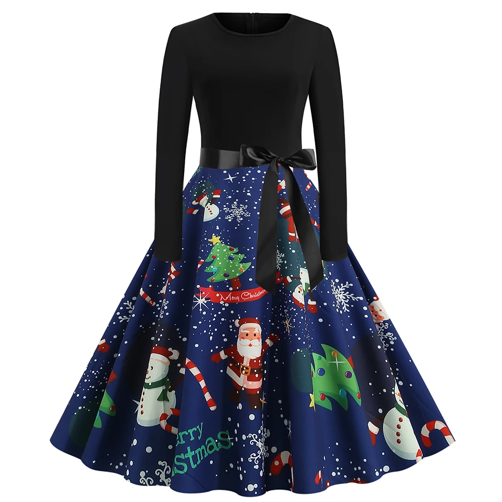 Chirstmas Women A-Line Dress Pullover Long Sleeve Cartoon Sashes Round Neck Knee Length Casual Autumn Winter Party Vestidos
Chirstmas Women A-Line Dress Pullover Long Sleeve Cartoon Sashes Round Neck Knee Length Casual Autumn Winter Party Vestidos
