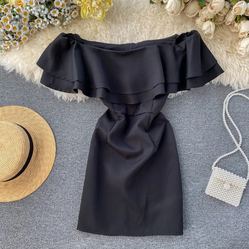 2020 New Summer Women Solid Sexy Slash Neck Ruffles Party Dress Fashion Ladies Casual Backless Bodycon Vestidos Mujer | Женская одежда
