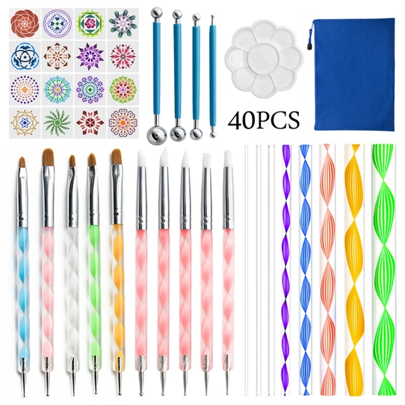 40pcs Mandala Dotting Pen Tools Set Stencil Ball Stylus Paint Tray for Painting Rock Coloring Drawing Drafting E56C
40pcs Mandala Dotting Pen Tools Set Stencil Ball Stylus Paint Tray for Painting Rock Coloring Drawing Drafting E56C