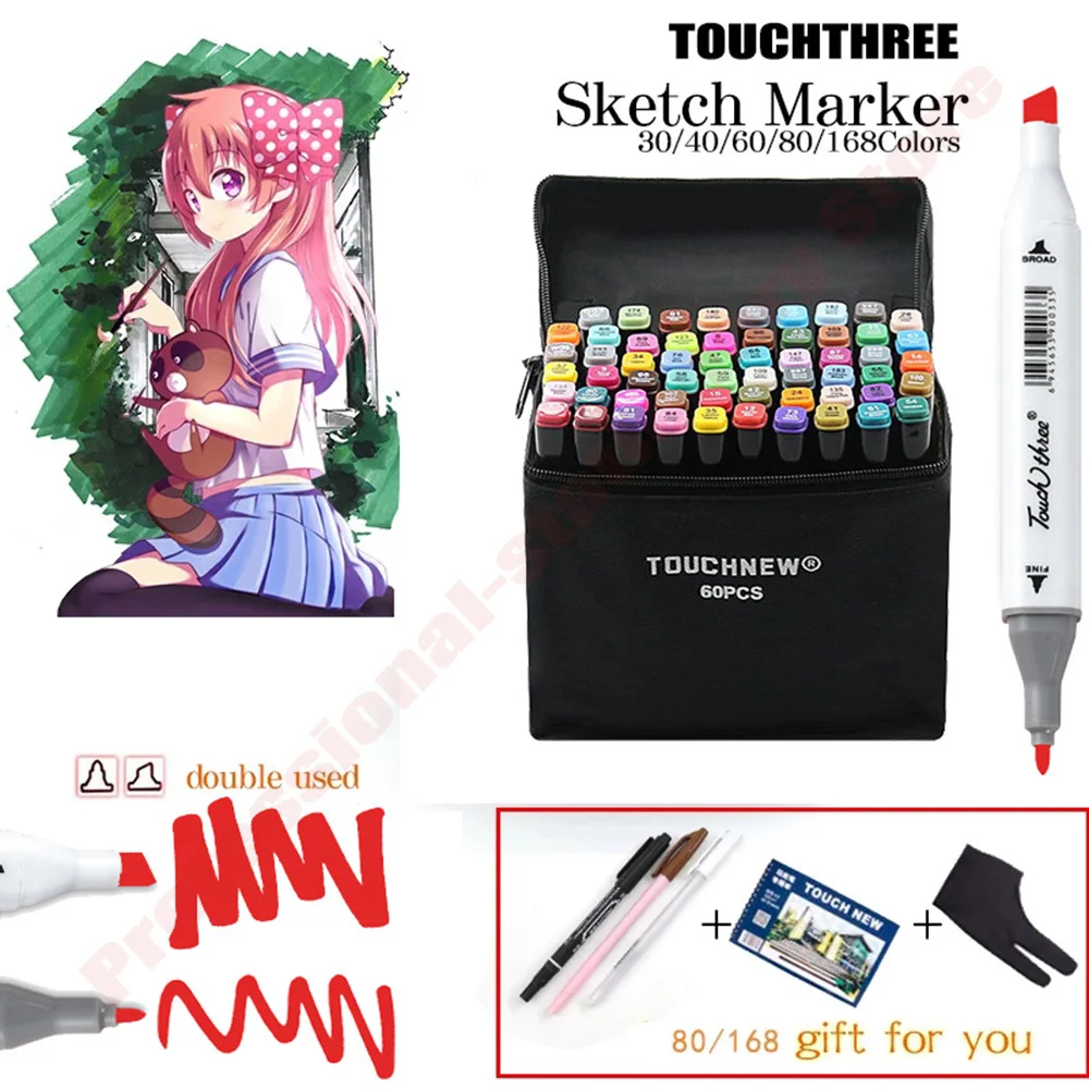 TOUCHthree 30/40/60/80/168 Colors Dual Headed Art Markers Alcohol Based Markers Pen For Artist Drawing Manga Animation Supplies
TOUCHthree 30/40/60/80/168 Colors Dual Headed Art Markers Alcohol Based Markers Pen For Artist Drawing Manga Animation Supplies