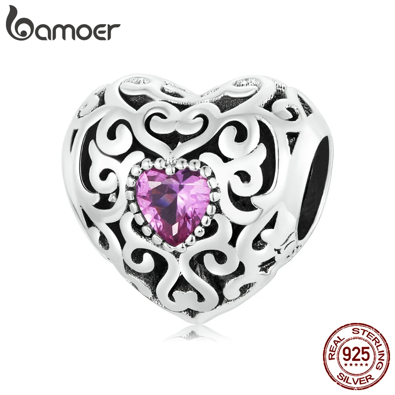 Bamoer Vinatge Pattern Heart Charms 925 Sterling Silver Hollow Heart with Pink Zircon Beads for Women Bracelet Fine Jewelry Gift
Bamoer Vinatge Pattern Heart Charms 925 Sterling Silver Hollow Heart with Pink Zircon Beads for Women Bracelet Fine Jewelry Gift