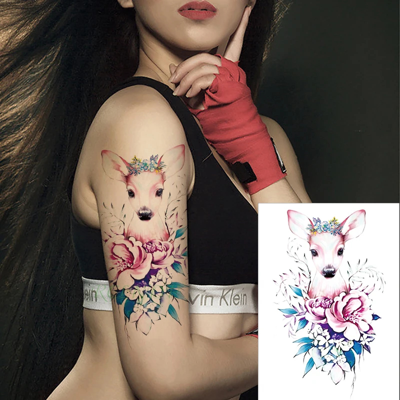 Waterproof Temporary Tattoo sticker cartoon pink deer garland crown flower big flash tatoo fake tatto for Girl Men Women kid
Waterproof Temporary Tattoo sticker cartoon pink deer garland crown flower big flash tatoo fake tatto for Girl Men Women kid