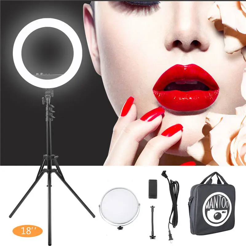 RL-18 512pcs LED 55W LED Ring Light Dimmable Ringlight 3200K 5600K Photography Ring Light Lamp makeup with 2M Tripod Stand
RL-18 512pcs LED 55W LED Ring Light Dimmable Ringlight 3200K 5600K Photography Ring Light Lamp makeup with 2M Tripod Stand