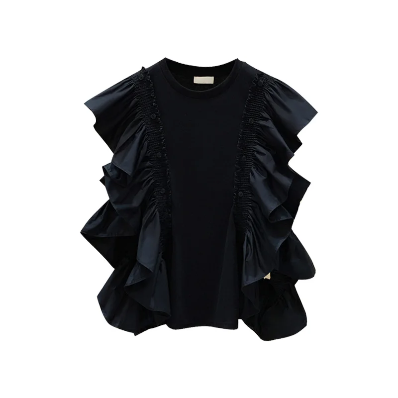 Ruffled Patch Off Shoulder Loose Short Sleeved T-shirt for Women 2021 Summer Clothing New Fashion Tops White Black
Ruffled Patch Off Shoulder Loose Short Sleeved T-shirt for Women 2021 Summer Clothing New Fashion Tops White Black