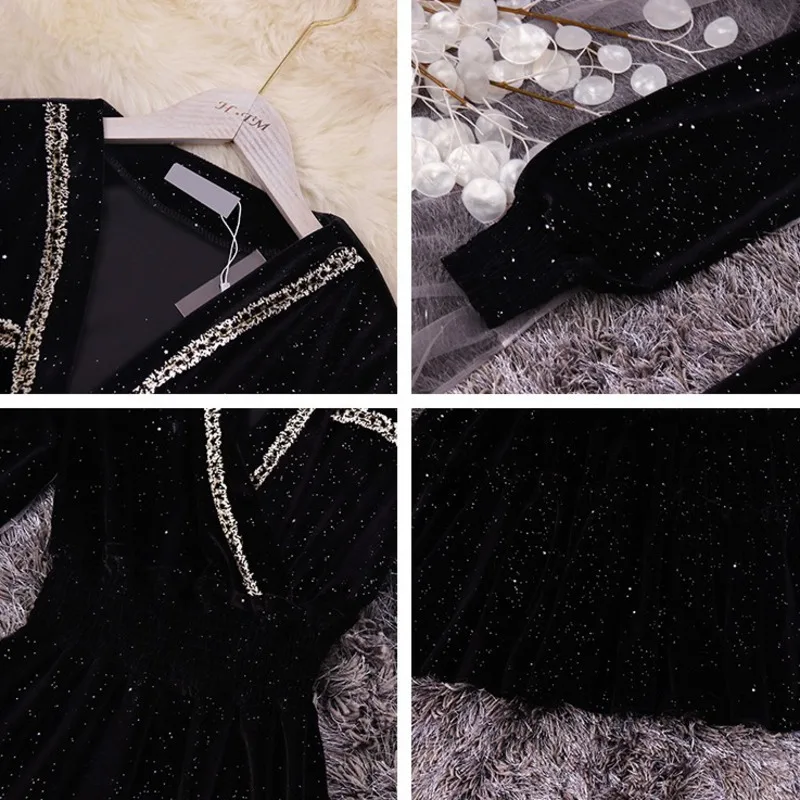 Celebrity temperament V-neck lantern sleeves waist long velvet sequin dress female 2020 autumn new
Celebrity temperament V-neck lantern sleeves waist long velvet sequin dress female 2020 autumn new
