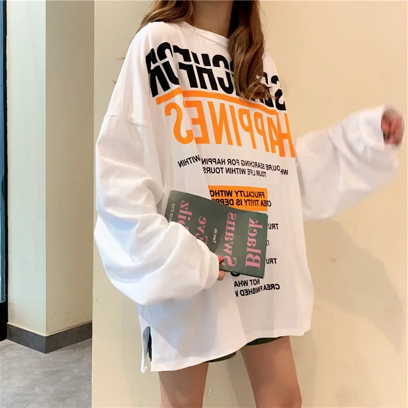 Korean Sweatshirt Autumn Women Nice Pop Cotton Letter Printing Loose Tops Long Sleeve Round Neck Split Casual Sweet Pullover 
Korean Sweatshirt Autumn Women Nice Pop Cotton Letter Printing Loose Tops Long Sleeve Round Neck Split Casual Sweet Pullover