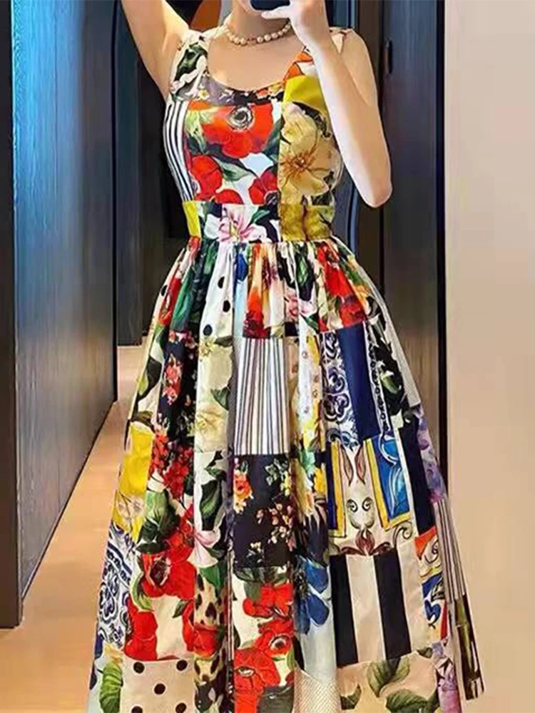 Fashion Designer 2022 Spring Summer Casual Dress Women Elegant Flower Printed Sleeveless High Quality Midi Dresses
Fashion Designer 2022 Spring Summer Casual Dress Women Elegant Flower Printed Sleeveless High Quality Midi Dresses