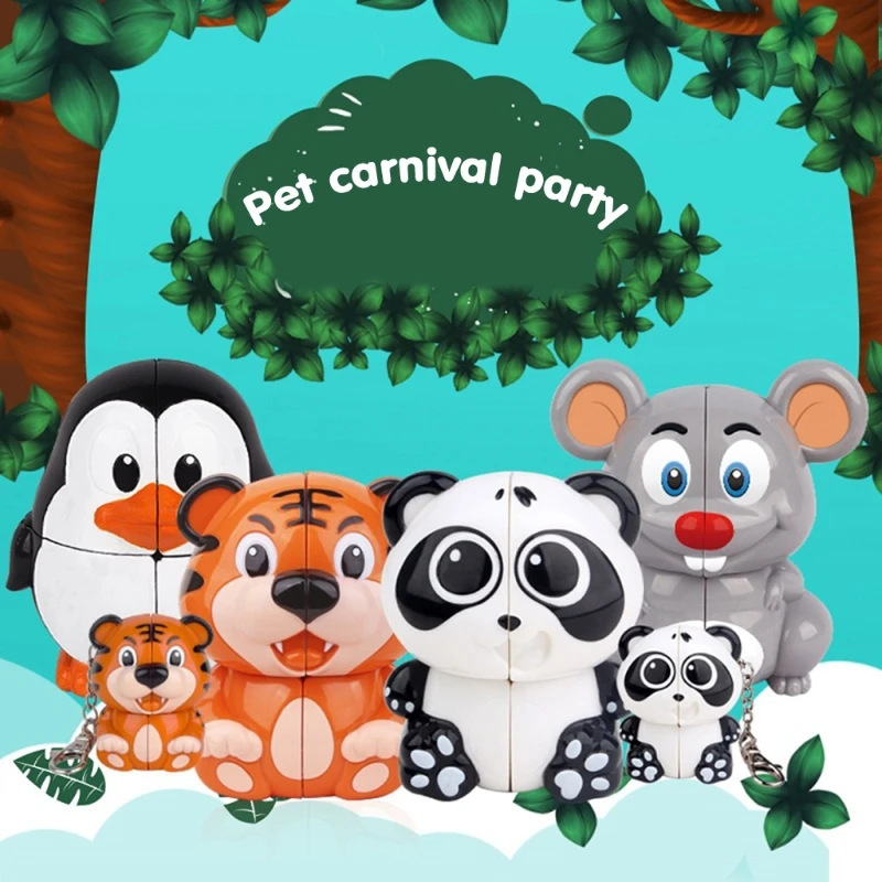 Cute Cartoon Tiger Panda Shaped 2x2x2 Magic Cube Keychain Fun Animals Mini Puzzle Educational Anti Stress Toy for Children | Игрушки и