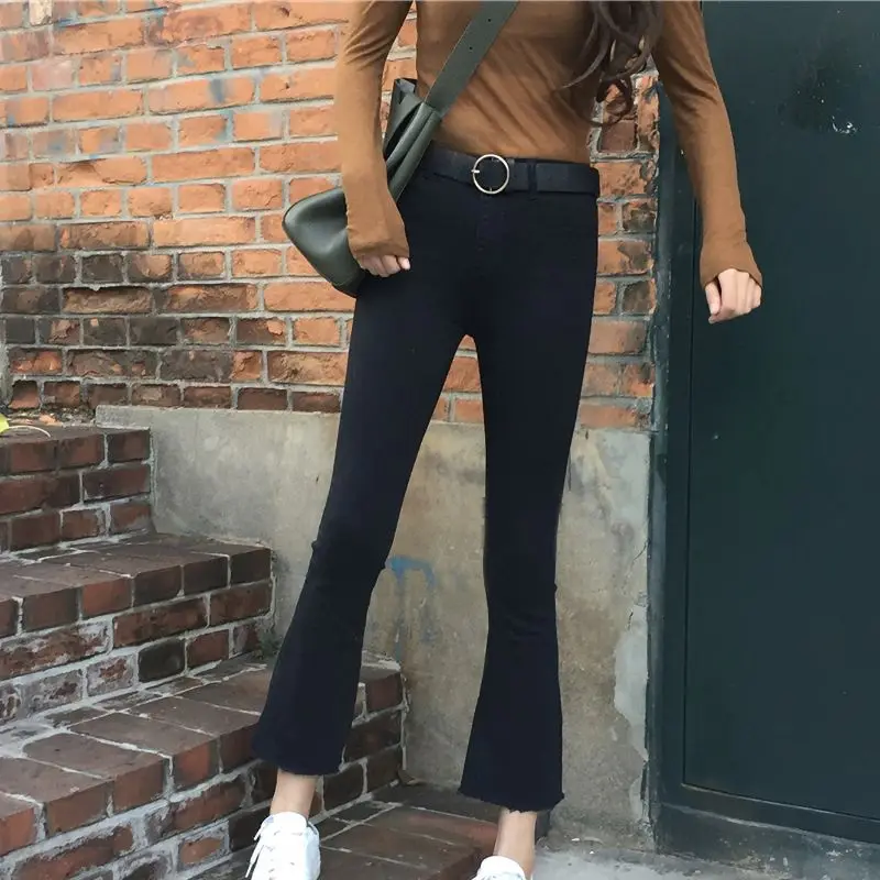 2021 Women's Vintage Flared Jeans women's Fashion High Waist Slim Solid Color Wild Ankle-length Pants Female Elastic Denim Pants
2021 Women's Vintage Flared Jeans women's Fashion High Waist Slim Solid Color Wild Ankle-length Pants Female Elastic Denim Pants