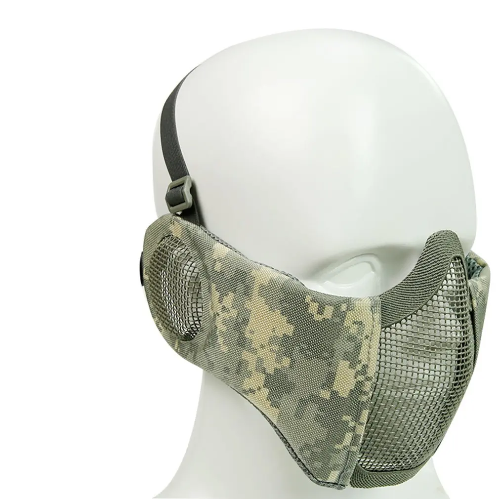

Складная тактическая защитная маска на половину лица, Сетчатая Маска для нижнего лица с защитой ушей, военная маска для пейнтбола, охоты, ст...