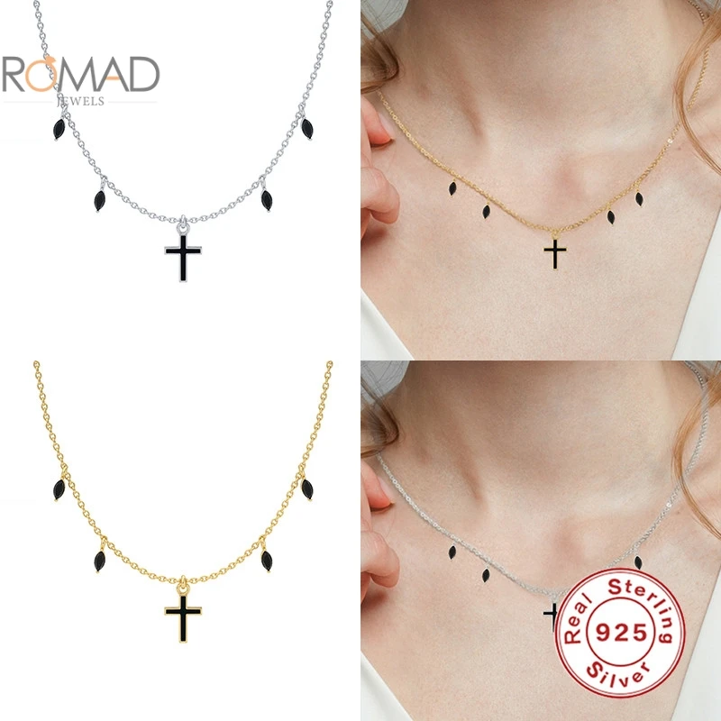 ROMAD Exquisite Women Black Zircon Chain Necklace 925 Sterling Silver Cross Pendant Necklace For Women Gold Jewelry Bijoux Femme
ROMAD Exquisite Women Black Zircon Chain Necklace 925 Sterling Silver Cross Pendant Necklace For Women Gold Jewelry Bijoux Femme
