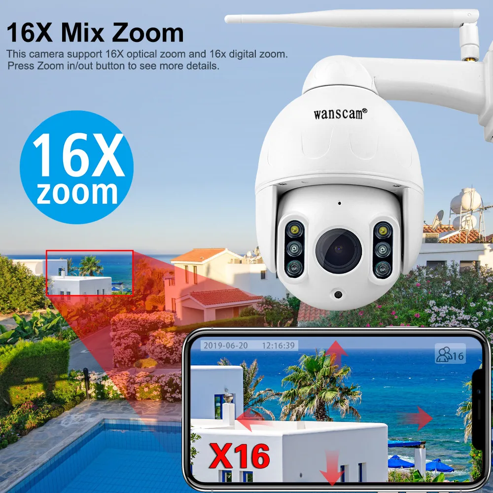 Wireless Wifi 1080P FHD IP Camera 16X Zoom Motion Detection Face Auto-Tracking Outdoor IR Night Vision 50M Wanscam K64A Dome 
Wireless Wifi 1080P FHD IP Camera 16X Zoom Motion Detection Face Auto-Tracking Outdoor IR Night Vision 50M Wanscam K64A Dome