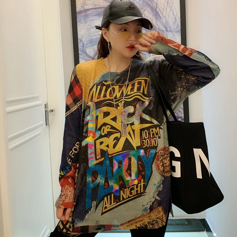 Женский винтажный свитер в стиле панк-рок, свободный трикотажный джемпер с длинным рукавом и золотым принтом, модель SA140S30
Женский винтажный свитер в стиле панк-рок, свободный трикотажный джемпер с длинным рукавом и золотым принтом, модель SA140S30