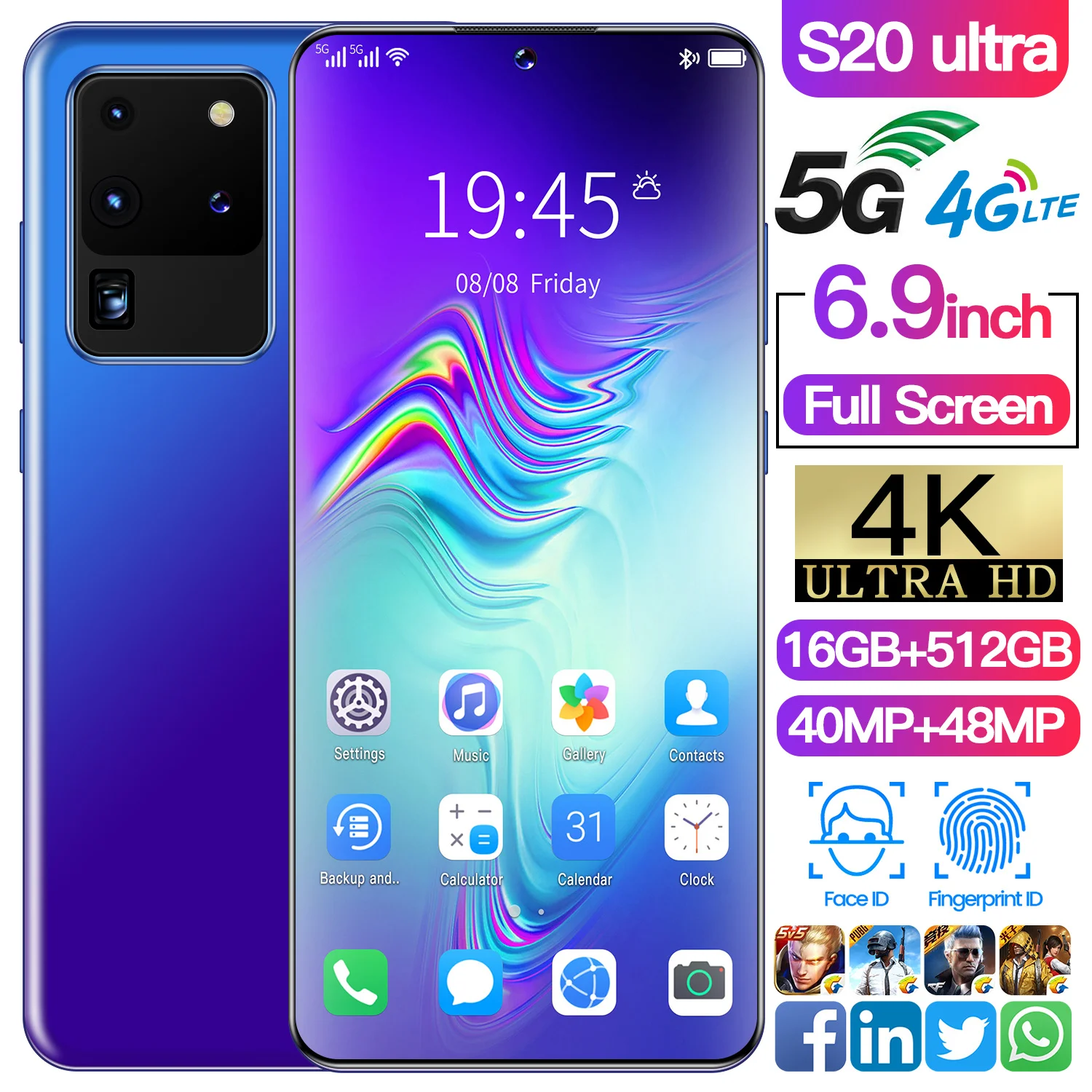 Hot Sale Global 5G Smartphone S20 Ultra 6.9Inch 3200*1400 10Core Finger Face Unlock 16+512GB 5000MAH Battery 40+48MP Dual SIM
Hot Sale Global 5G Smartphone S20 Ultra 6.9Inch 3200*1400 10Core Finger Face Unlock 16+512GB 5000MAH Battery 40+48MP Dual SIM