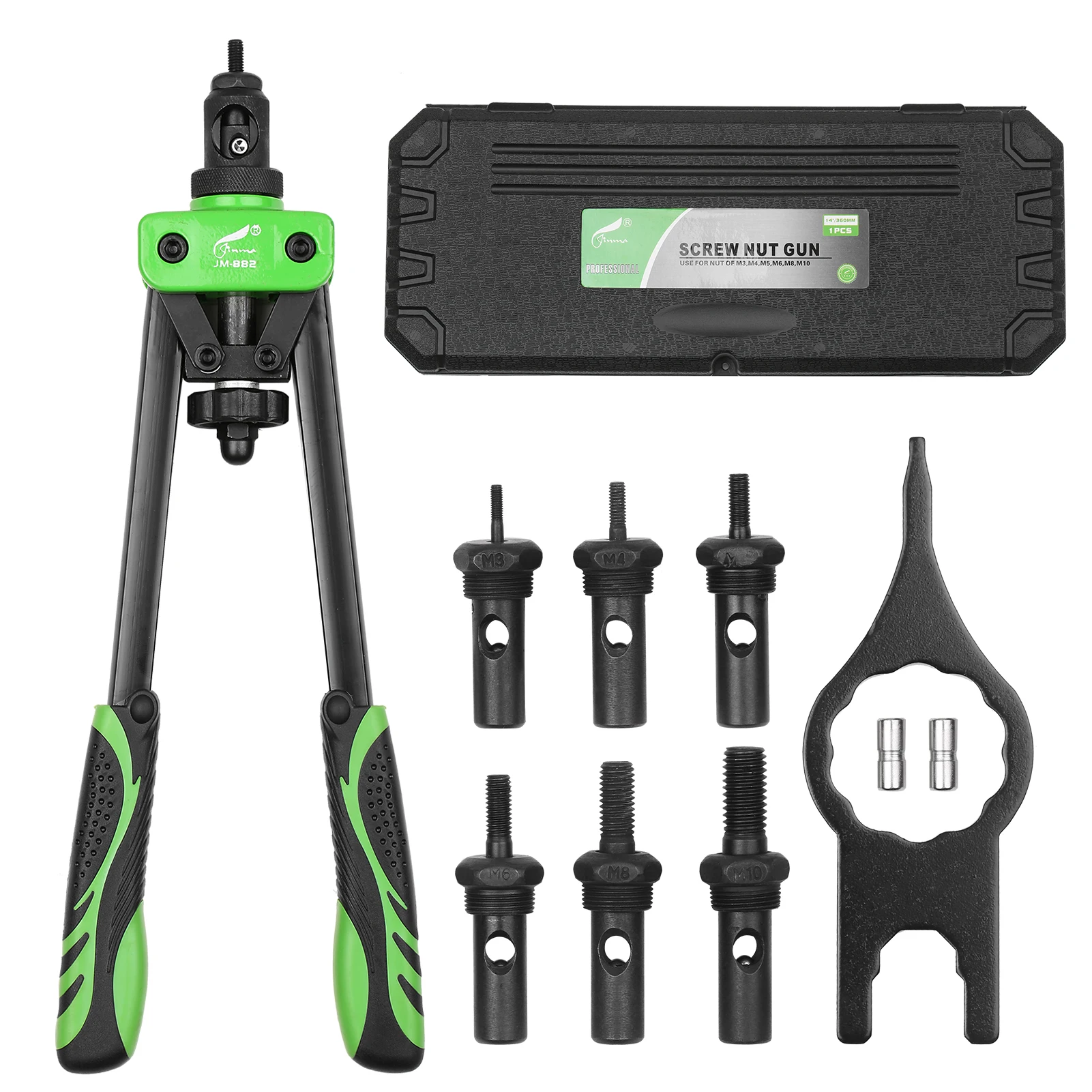 Hand Rivet Nut Tool Riveting Tool Rivet Nut Setter with 6 Metric Mandrels of M3/M4/M5/M6/M8/M10 and Molded Carrying Case
Hand Rivet Nut Tool Riveting Tool Rivet Nut Setter with 6 Metric Mandrels of M3/M4/M5/M6/M8/M10 and Molded Carrying Case