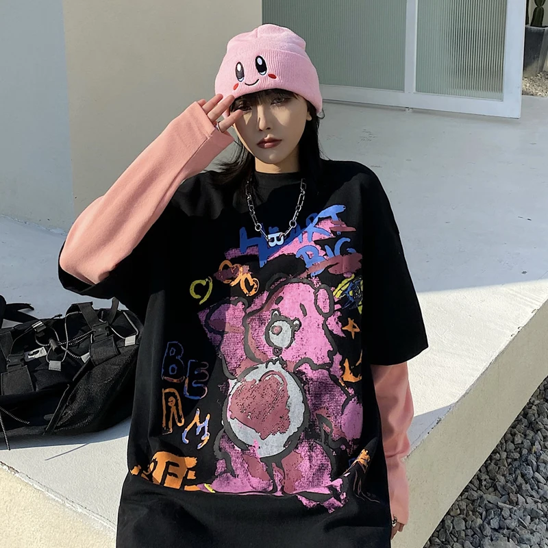 KOSAHIKI 2021 Streetwear Patchwork Tee Shirt Cartoon Print Fake Two Piece Casual Women Tops Harajuku Loose O Neck Tshirt 11a122
KOSAHIKI 2021 Streetwear Patchwork Tee Shirt Cartoon Print Fake Two Piece Casual Women Tops Harajuku Loose O Neck Tshirt 11a122