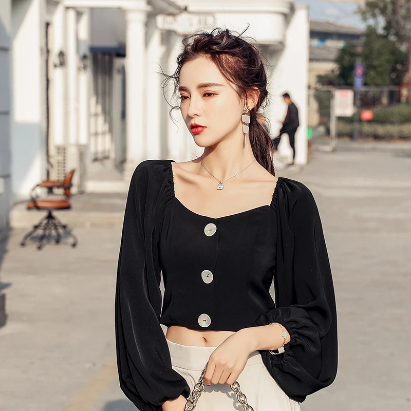 Short Tops Puff Sleeve Blouse Women OL Work Wear Square Collar Fashion Zipper Up Shirts Ladies Tops Vintage Office Blusa Girls
Short Tops Puff Sleeve Blouse Women OL Work Wear Square Collar Fashion Zipper Up Shirts Ladies Tops Vintage Office Blusa Girls