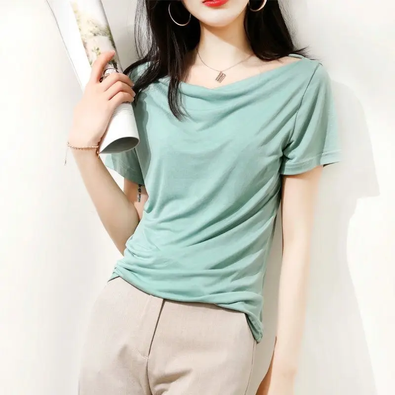 Fashion Summer women OL style elegant slash neck Basic Knitting shirts, comfortable Modal cotton shirt tops
Fashion Summer women OL style elegant slash neck Basic Knitting shirts, comfortable Modal cotton shirt tops