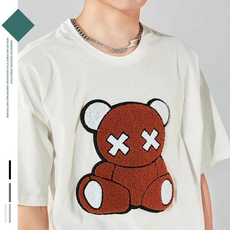 American High Street Terry Cloth Embroidery Bear Short-sleeved T-shirt For Men And Women Loose Oversize Couple Cotton Fashion
American High Street Terry Cloth Embroidery Bear Short-sleeved T-shirt For Men And Women Loose Oversize Couple Cotton Fashion