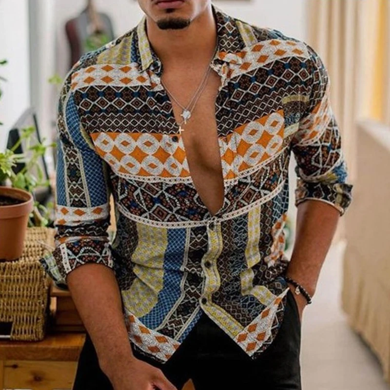 Vintage Pattern Print Men Shirts Beach Spring Summer Casual Long Sleeve Slim Cardigan Tops Button Lapel Shirt Fashion Streetwear
Vintage Pattern Print Men Shirts Beach Spring Summer Casual Long Sleeve Slim Cardigan Tops Button Lapel Shirt Fashion Streetwear